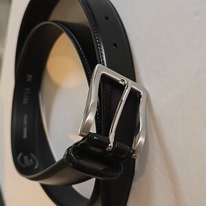 Lejon Mens Black leather Silver Buckle luxury Belt New! Sz.46